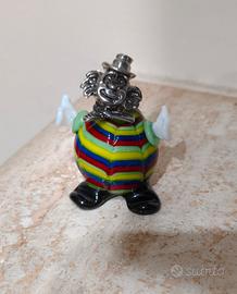 Statuina Clown in vetro di Murano e metallo