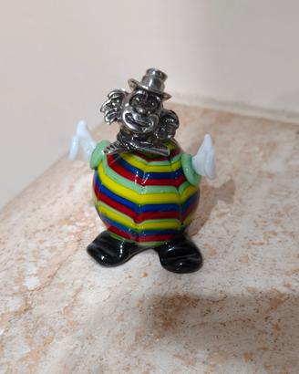 Statuina Clown in vetro di Murano e metallo