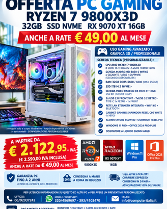 PC GAMING 9800X3D 32GB RAM SSD RX9070XT 16GB W11P