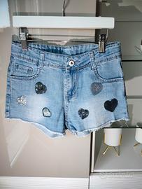 shorts in jeans cuori paiette tg 12 anni