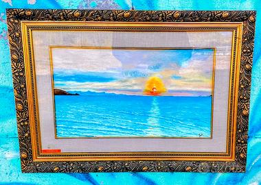 Quadro con tramonto dipinto a olio su tela firmato