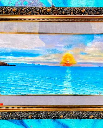 Quadro con tramonto dipinto a olio su tela firmato
