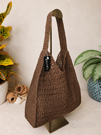 Borsa hobo rafia marrone grande ~ Nuova