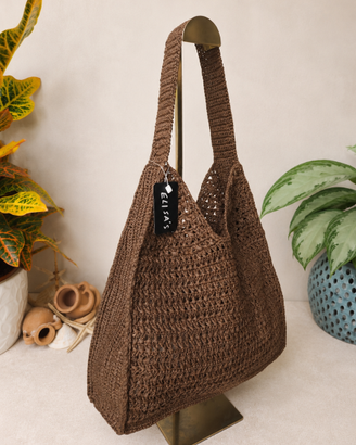 Borsa hobo rafia marrone grande ~ Nuova