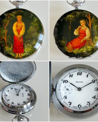 Orologio da tasca Molnija dipinto a mano Fedoskino