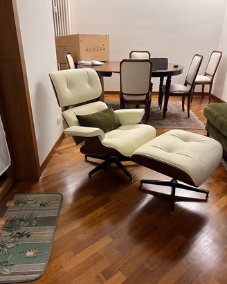 Poltrona+Pouf E. Lounge Chair PREMIUM Noce /Avorio