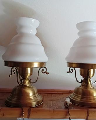 coppia lampade ottone vetro opalino 