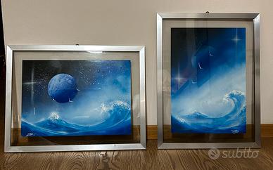 Dipinti spray art con cornife in vetro e alluminio