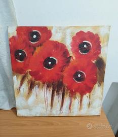 dipinto quadro con fiori rossi 50x50