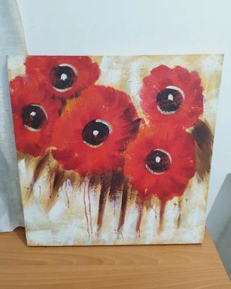 dipinto quadro con fiori rossi 50x50