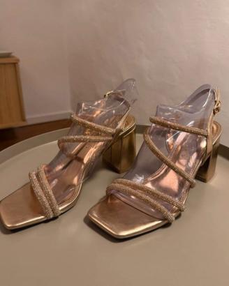 Sandalo donna tacco 7,5 cm, oro rosa