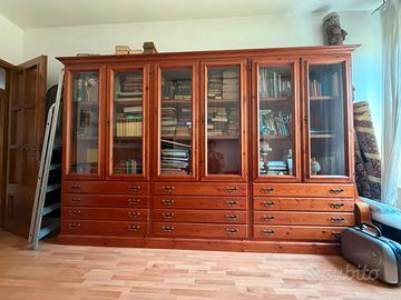 Libreria 3 corpi legno pino, ante a vetro