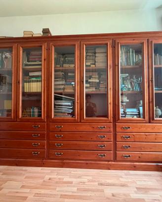 Libreria 3 corpi legno pino, ante a vetro