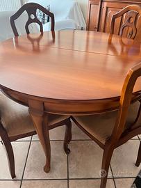 tavolo rotondo allungabile in ciliegio con 4 sedie