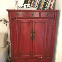 Armadio Nuziale Cinese Laccato Rosso