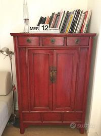 Armadio Nuziale Cinese Laccato Rosso