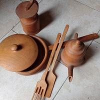 SET ACCESSORI VINTAGE LEGNO CUCINA 