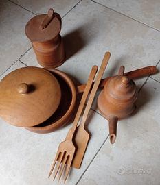 SET ACCESSORI VINTAGE LEGNO CUCINA 