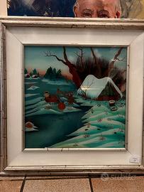 Dipinto Naif collezione scena neve