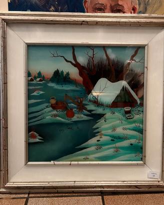 Dipinto Naif collezione scena neve