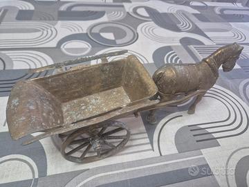Manufatto in Bronzo Antico – Cavallo con Carretto 