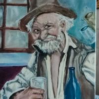 quadro olio su tela il bevitore 30x40 