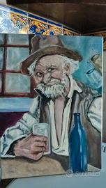 quadro olio su tela il bevitore 30x40 