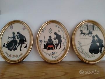 Tre quadretti ricamati a mano