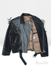 Giacca Vintage In Pelle con Frange Anni 80 Taglia 