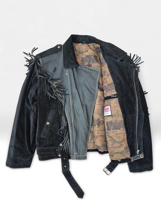 Giacca Vintage In Pelle con Frange Anni 80 Taglia 