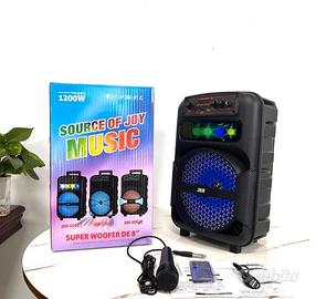Cassa bluetooth portatile karaoke 1200 watt pmpo 