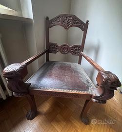 Poltrona antica legno massiccio intagliato a mano