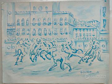 Quadro Palio di Siena su tela Orfeo Matteoni