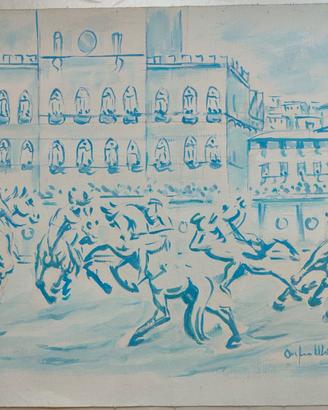 Quadro Palio di Siena su tela Orfeo Matteoni