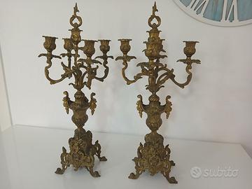 Coppia Candelabri Antichi Bronzo Ottone 5 Fiamme S