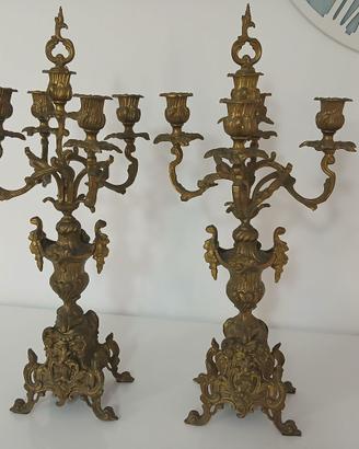Coppia Candelabri Antichi Bronzo Ottone 5 Fiamme S