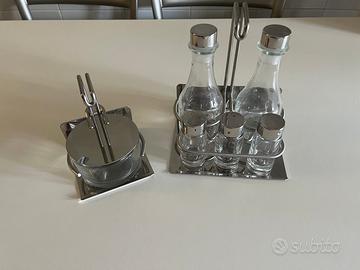Set Oliera + Formaggera in Acciaio Inox e Vetro