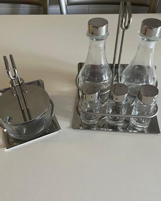 Set Oliera + Formaggera in Acciaio Inox e Vetro