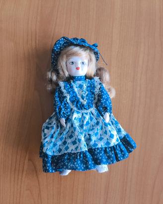 Bambola porcellana vintage abito blu 18cm