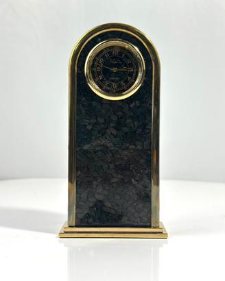 Orologio da scrivania vintage in ottone e radica l