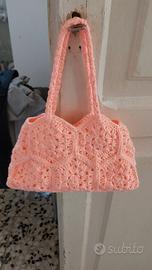 borsa Uncinetto Rosa fatta a mano