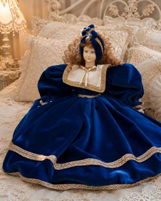 Bambola Vintage in porcellana e velluto, da letto
