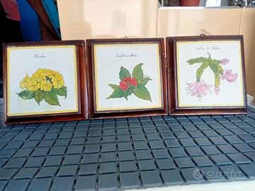 quadretti botanici  dipinti a mano su legno