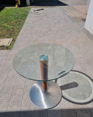 Tavolino rotondo artigianale con piano in vetro
