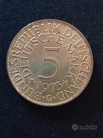 moneta 5 marchi Germania 1973 in argento 