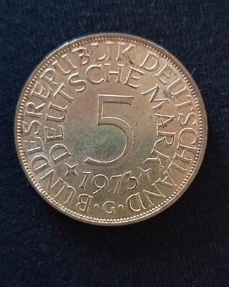 moneta 5 marchi Germania 1973 in argento 