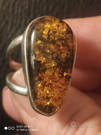 anello argento 925 con ambra 