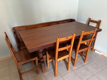 Tavolo+panca+sedie legno di castagno fatto a mano
