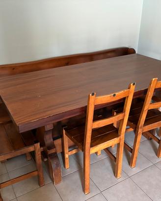 Tavolo+panca+sedie legno di castagno fatto a mano