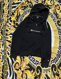 Felpa Champion Uomo Nera con Cappuccio e Mezza Zip